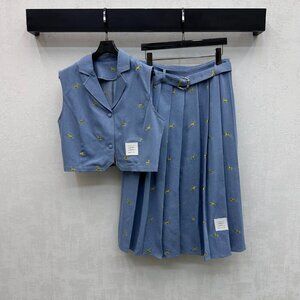 Thom Browne embroidered denim vest and skirt set